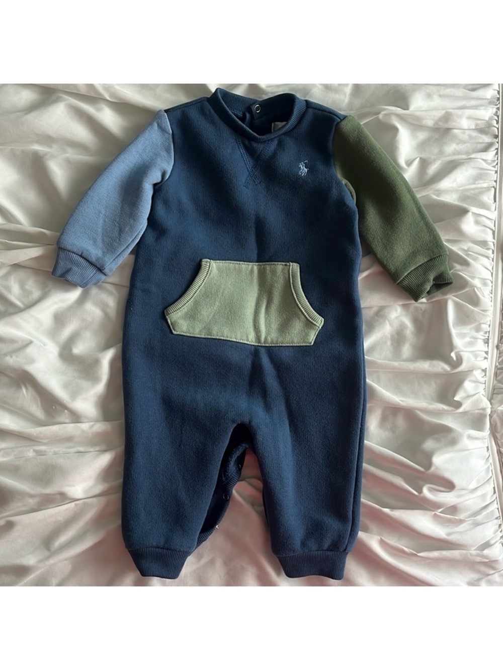 Ralph Lauren Navy One-Piece with Light Blue and Olive Accents